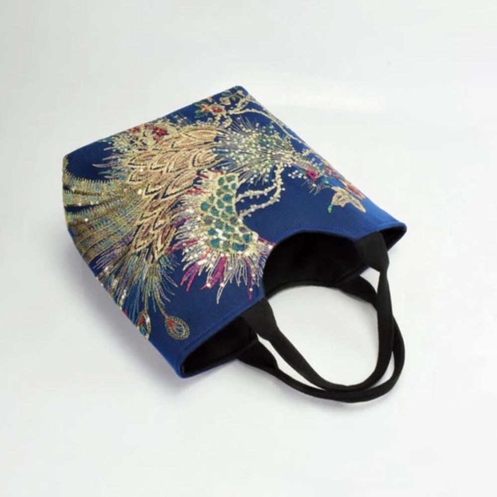 Embroidered Blue Tote Bag - Picture 4 of 4